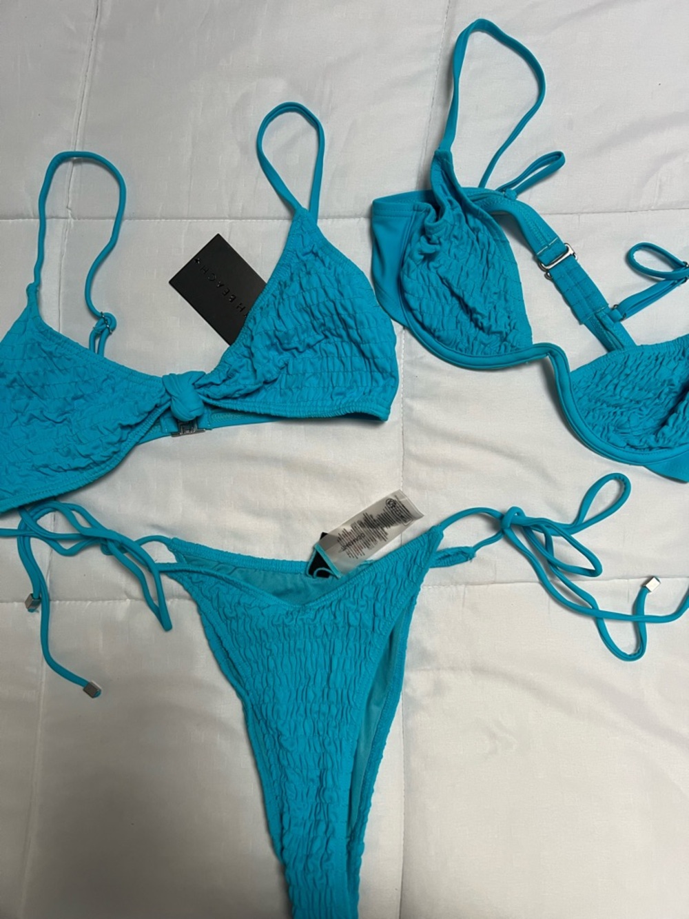 Textured Tie-Side Bikini Set - Turquoise